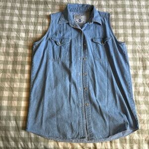 Sleeveless Denim Button Down Shirt